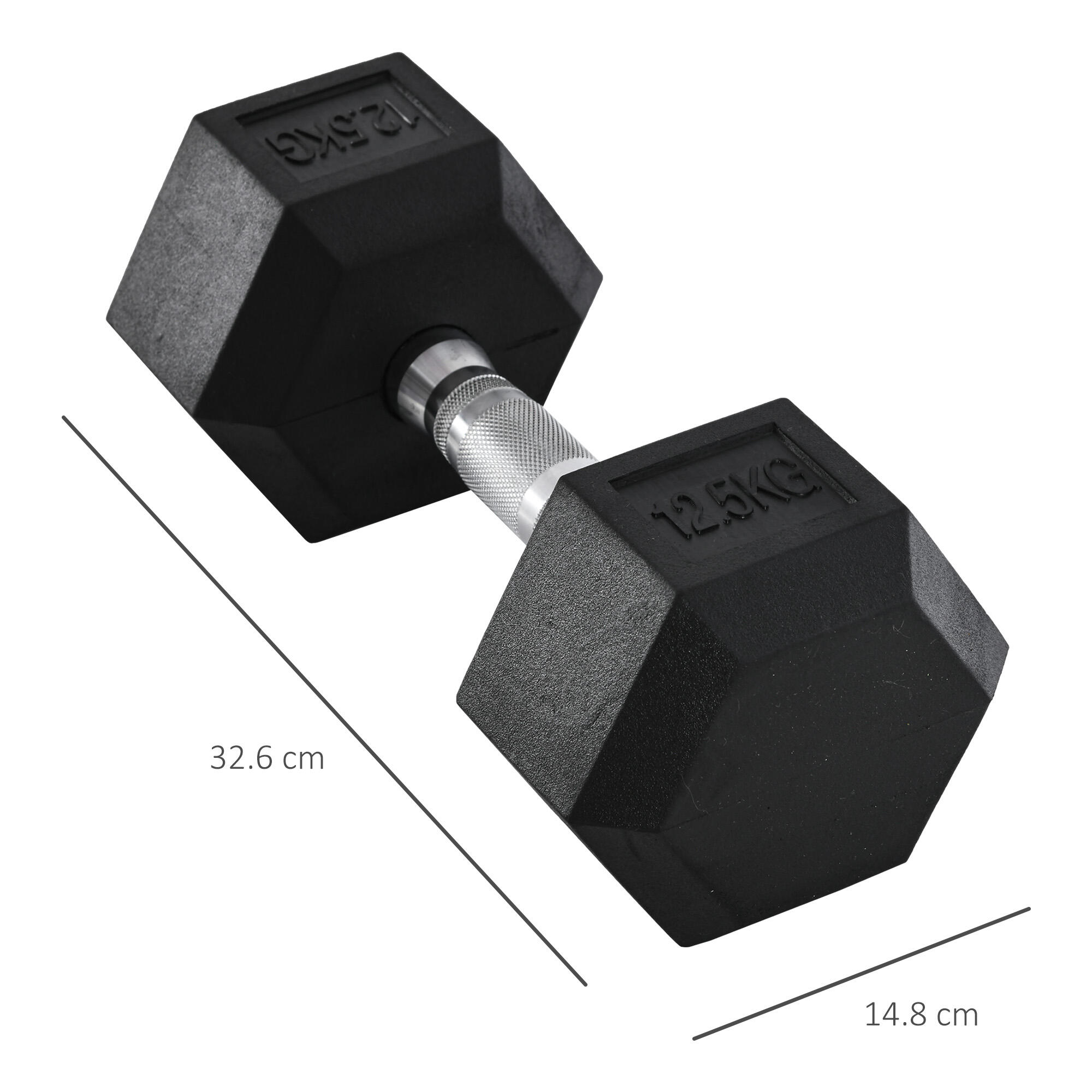 HOMCOM Manubrio da 12.5 kg Esagonale Singolo con Impugnatura Antiscivolo Nero 3/8
