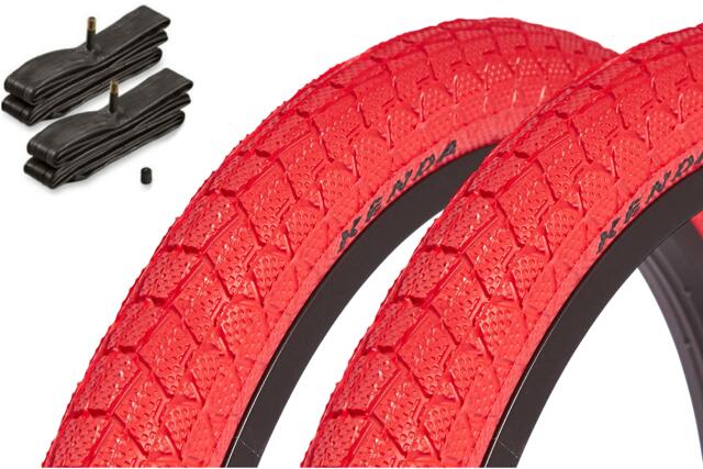Set cauciucuri BMX KENDA 20 inch x 1,95 inch roșu + cameră AV