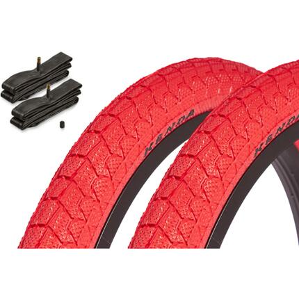 Zestaw opon BMX KENDA 20 cali x 1,95 cala czerwony + dętka AV