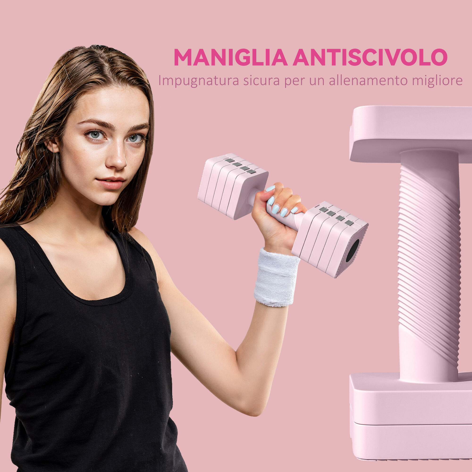 SPORTNOW Set 2 Manubri Pesi Quadrati da 5 kg con Impugnatura Antiscivolo Rosa 7/8