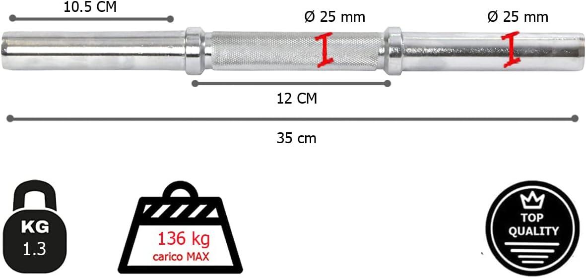 Manubrio cromato 35 cm [foro 25 mm chiusura a molla]singolo Per palestra e casa 2/2