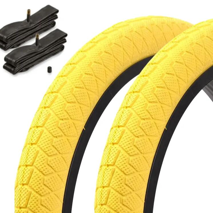 KENDA BMX Tyre Set 20‘ x 1.95’ Yellow + Front Inner Tube