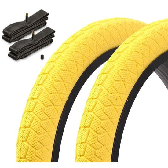 Zestaw opon BMX KENDA 20 cali x 1,95 cala żółty + dętka AV