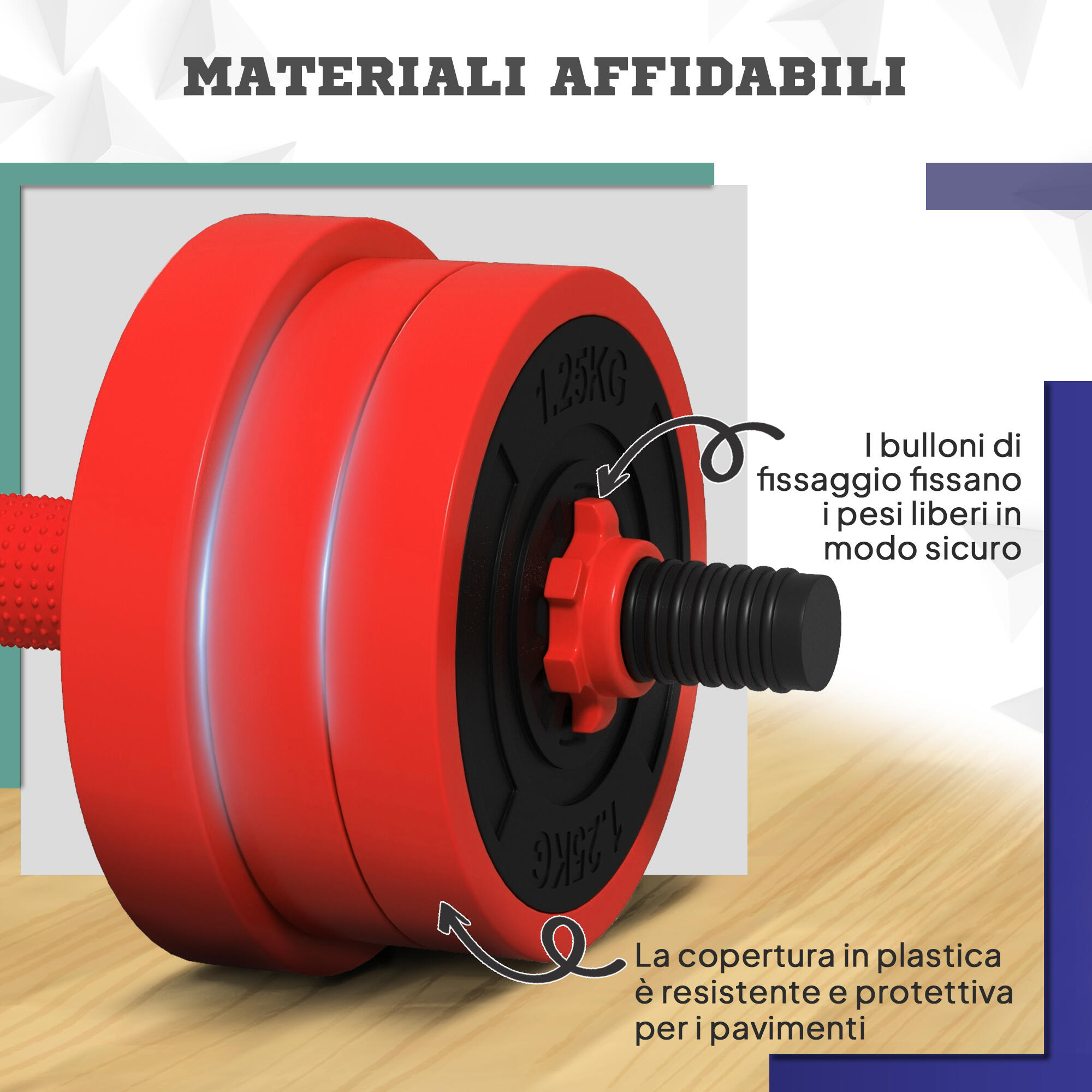 SPORTNOW Set Pesi Palestra 4 in 1 da 30kg Kettlebell, Manubri, Bilanciere Rosso 7/7