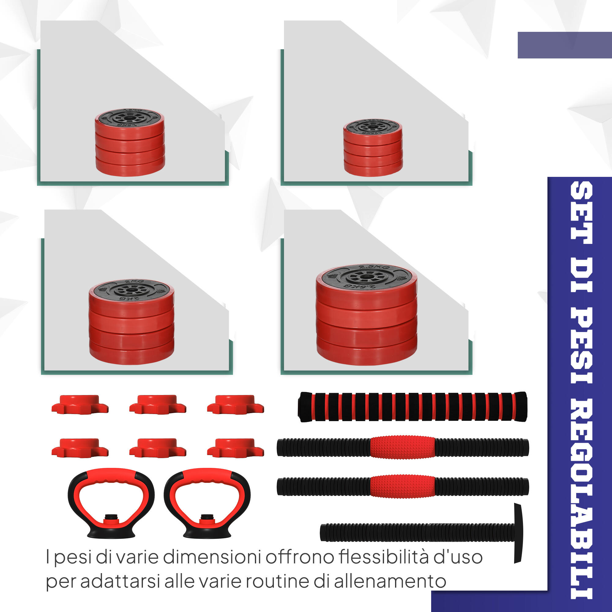 SPORTNOW Set Pesi Palestra 4 in 1 da 30kg Kettlebell, Manubri, Bilanciere Rosso 5/7