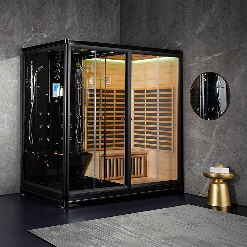 Combi Sauna Infrarouge Douche Hammam Boreal® IR-H-220G BLACK - gauche 2/7