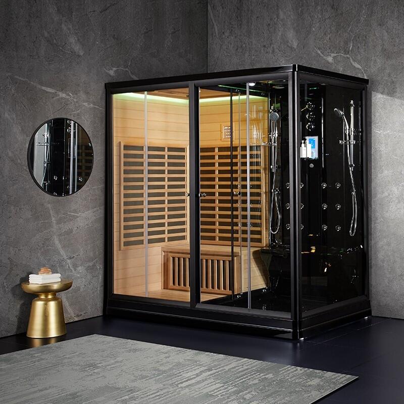 Combi Sauna Infrarouge Douche Hammam Boreal® IR-H-220G BLACK - gauche 2/7