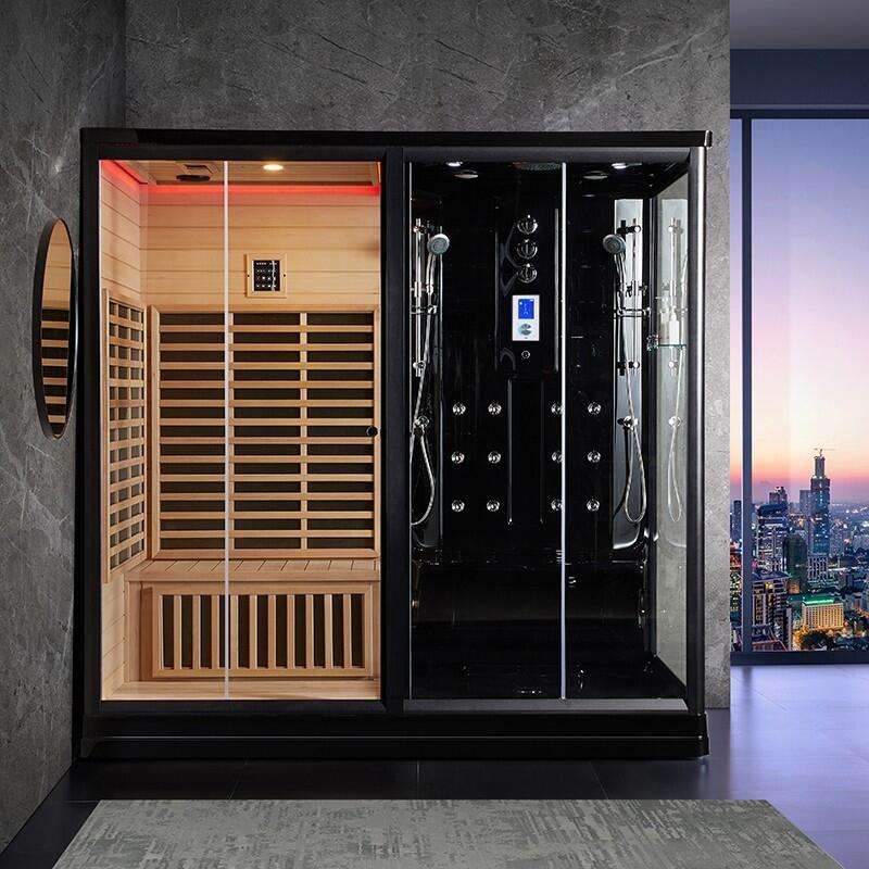Combi Sauna Infrarouge Douche Hammam Boreal® IR-H-220G BLACK - gauche 6/7