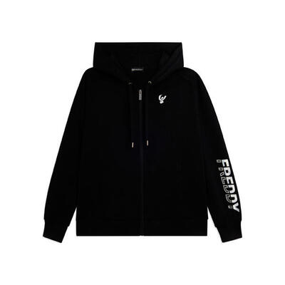 Felpa con zip e cappuccio con logo perlato sulla manica