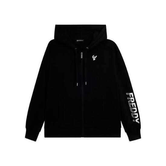 Felpa con zip e cappuccio con logo perlato sulla manica