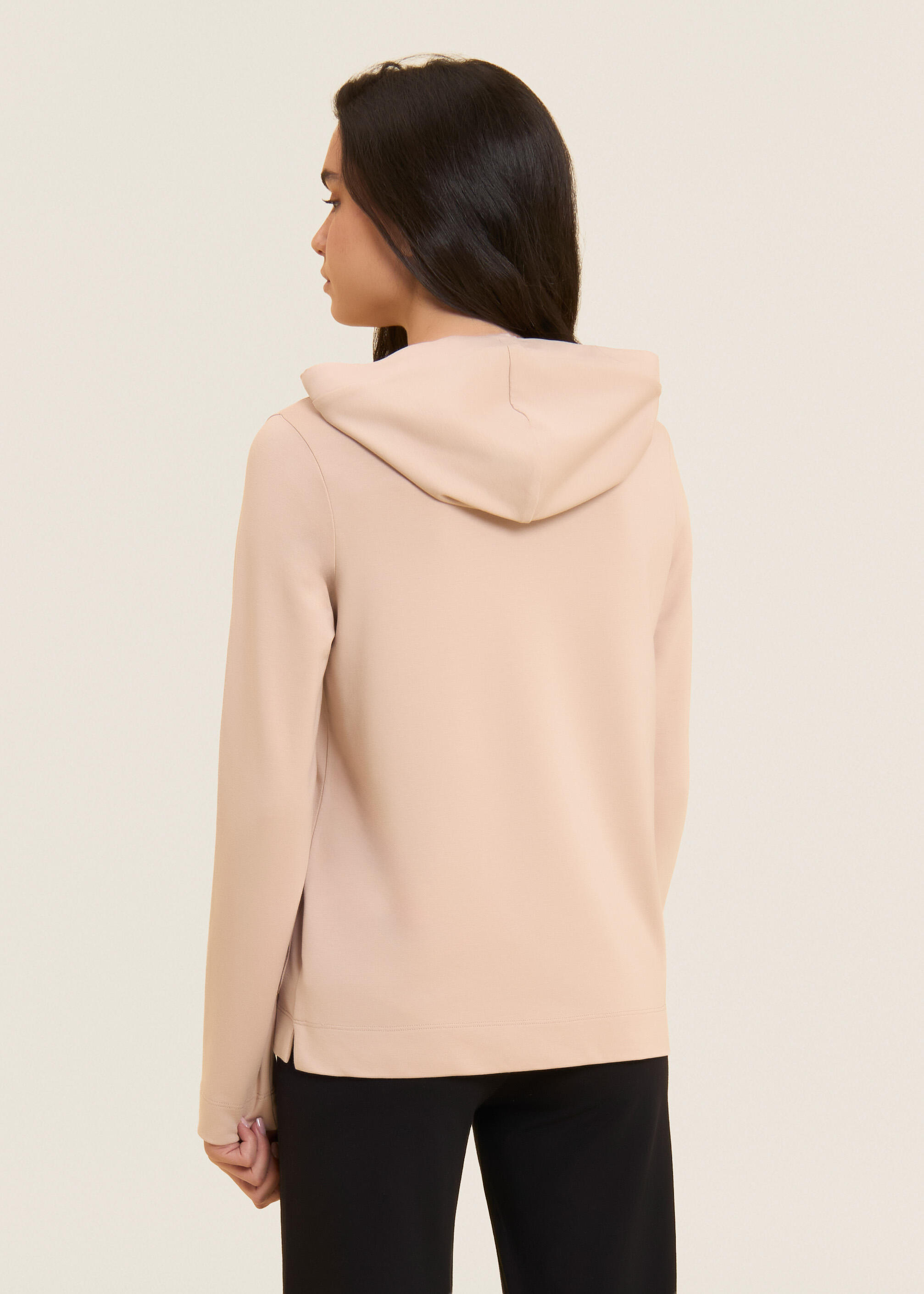 Felpa Cappuccio Zip con strass e inserto effetto seta 3/5