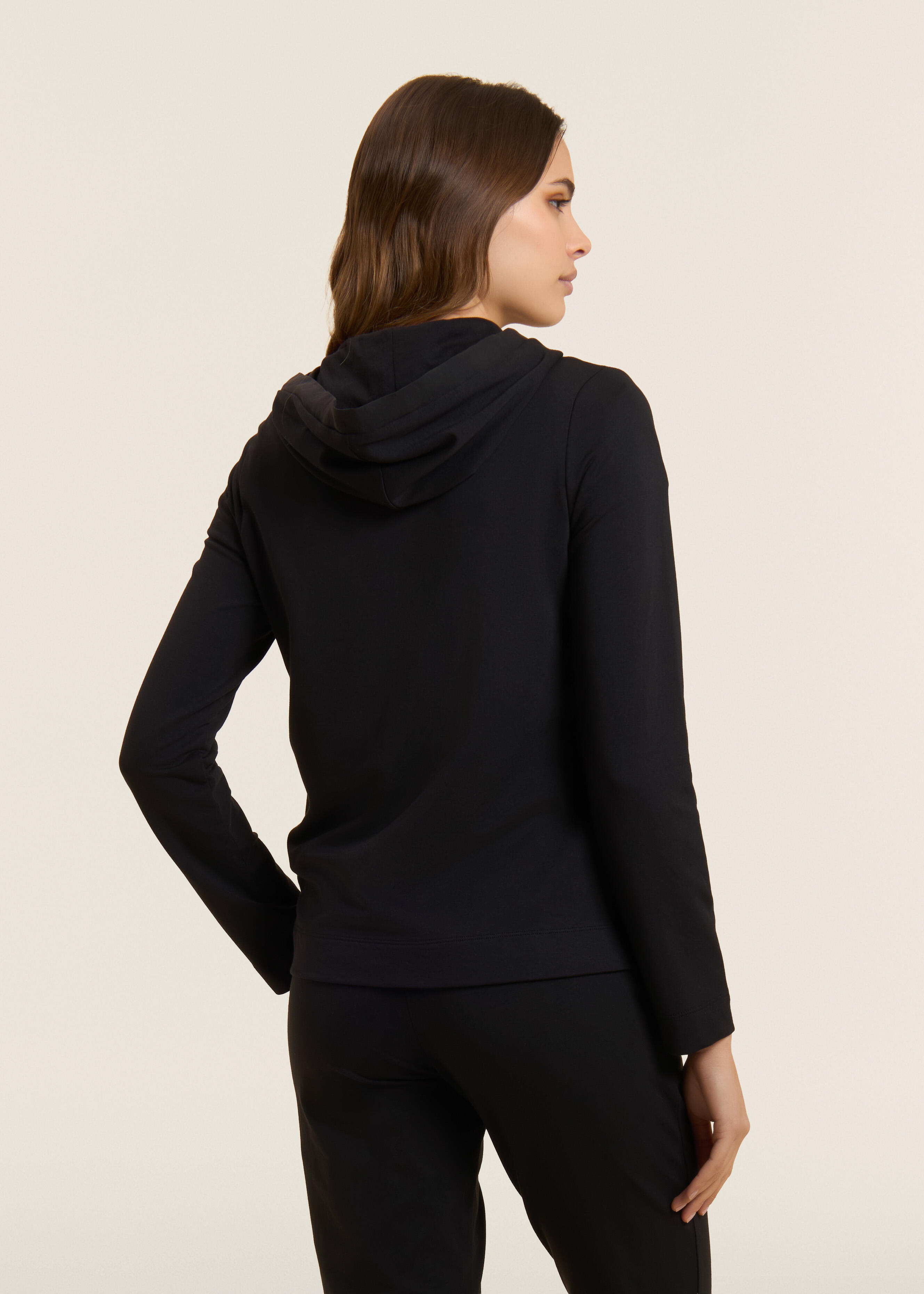 Felpa Cappuccio Zip con strass e inserto effetto seta 3/5