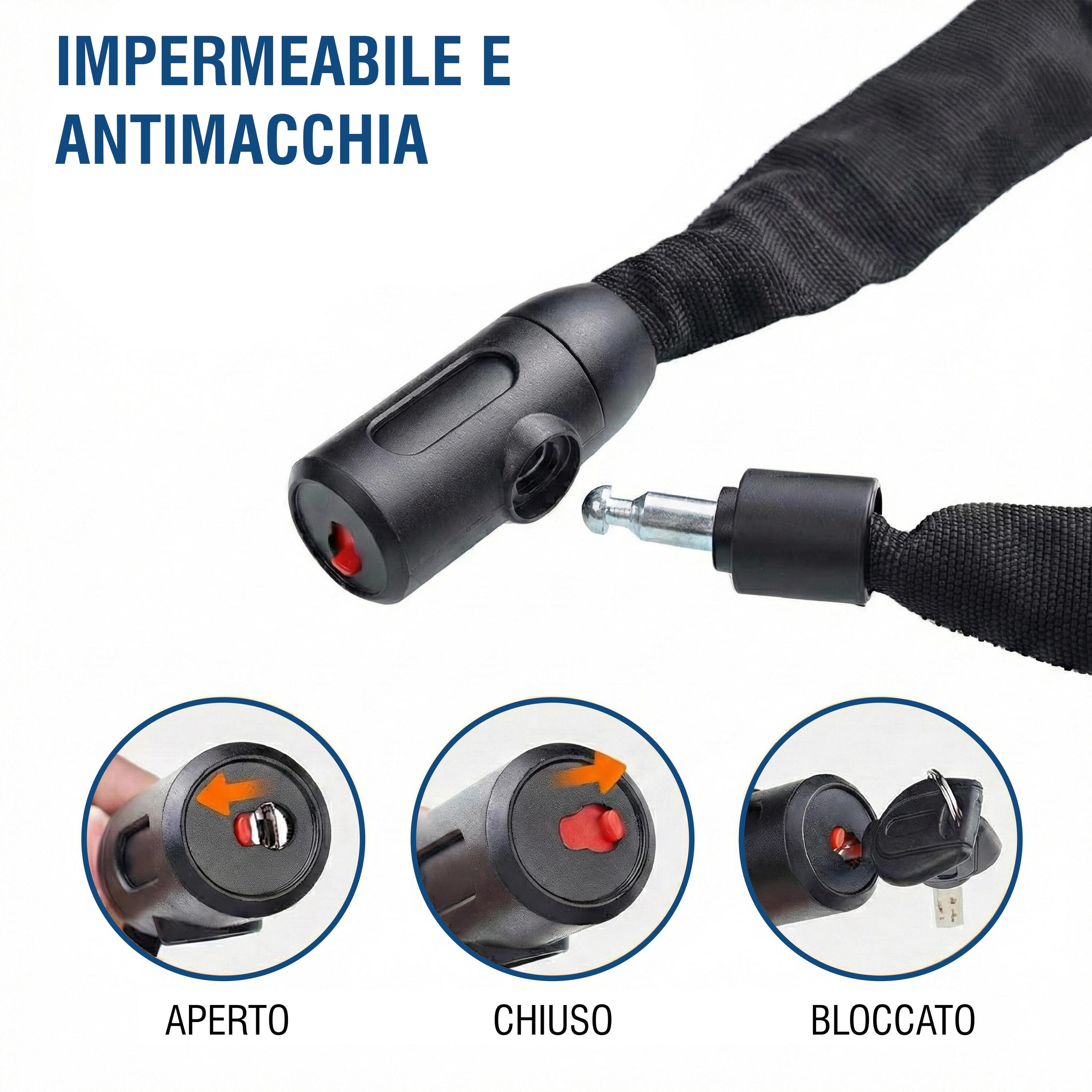 Lucchetto Bici Catena 900mm 6mm Acciaio Temprato Antitaglio Nero con Chiave 3/7