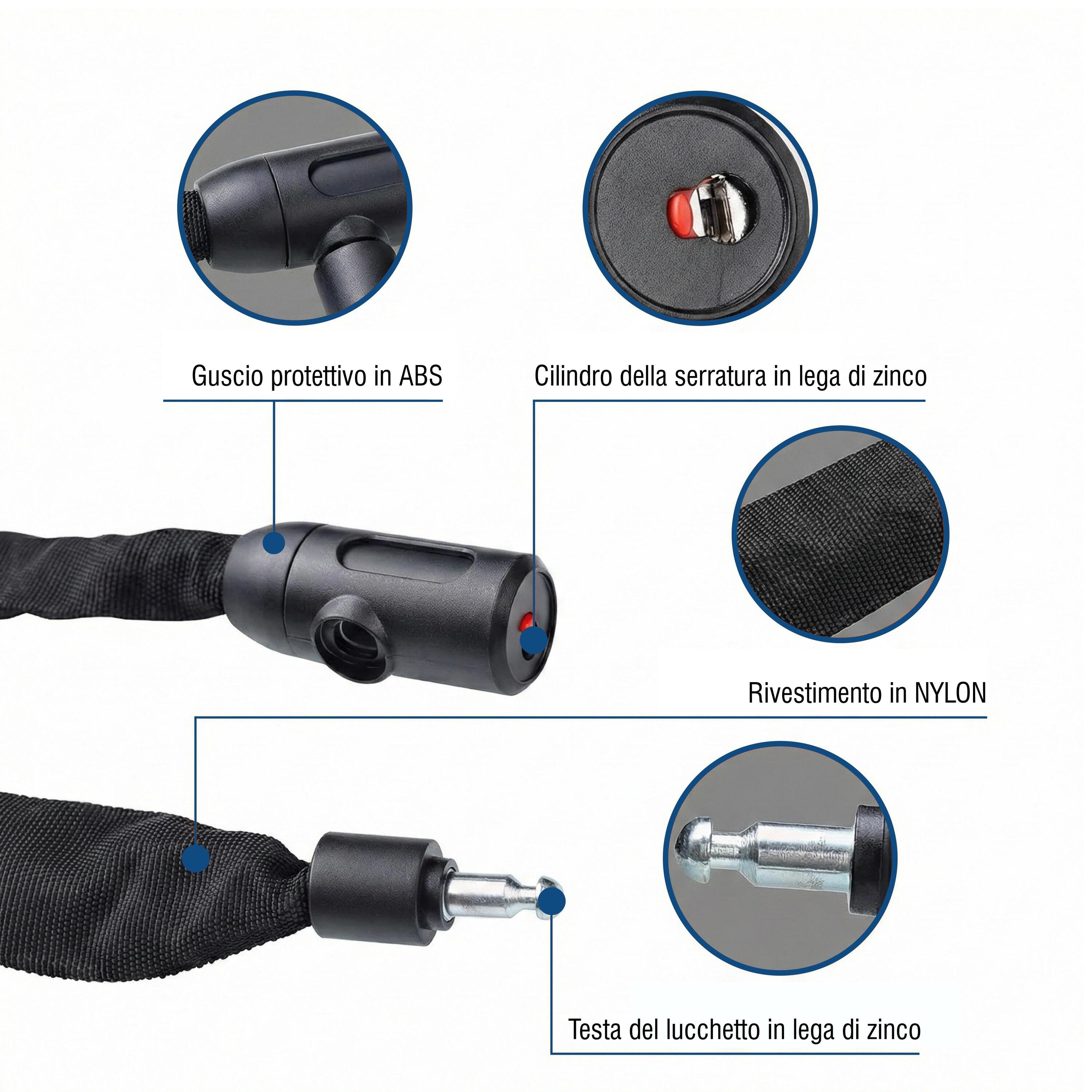 Lucchetto Bici Catena 900mm 6mm Acciaio Temprato Antitaglio Nero con Chiave 4/7