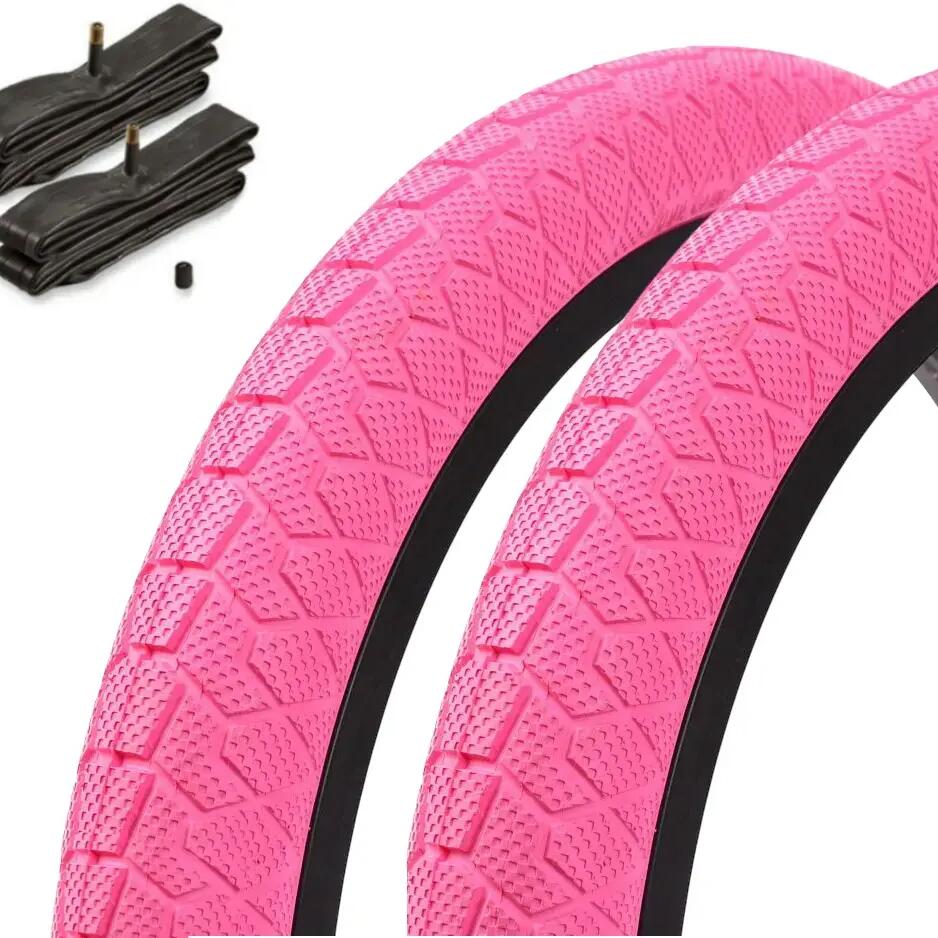 BMX Tyre Set KENDA 20 Inch x 1.95 Inch Pink + AV Inner Tubes