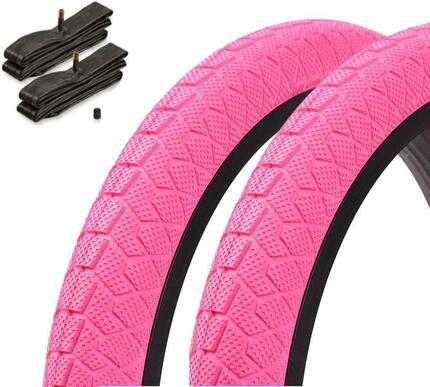 BMX Reifen SET KENDA 20 Zoll x 1,95 Zoll pink + Schlauch AV