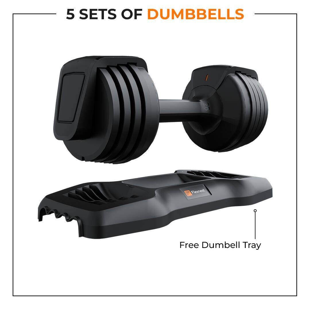 Flexnest Adjustable Dumbbells, Designed-in-Germany, Easy Weight Adjustment, For Home Workout, Gym Exercise Set For Men & Women (Black, 11kgs - Set of 1) -  2