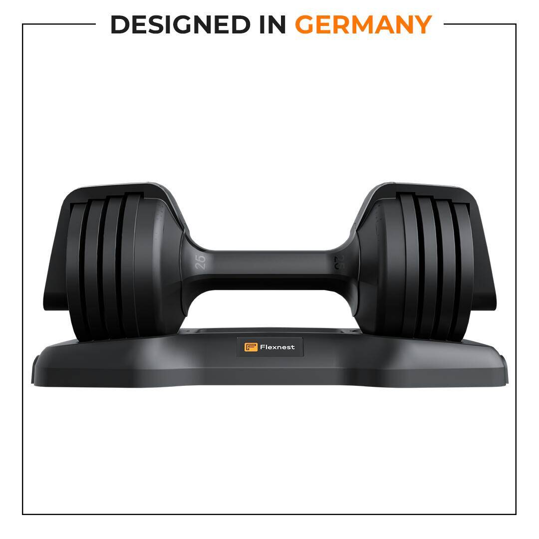 Flexnest Adjustable Dumbbells, Designed-in-Germany, Easy Weight Adjustment, For Home Workout, Gym Exercise Set For Men & Women (Black, 11kgs - Set of 1) -  4