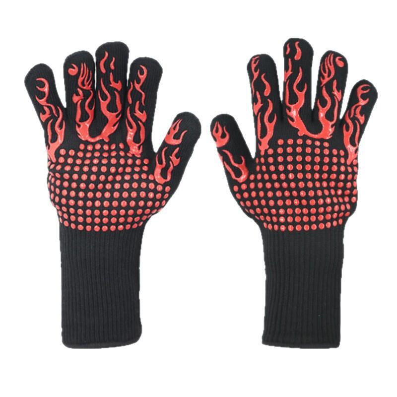 Red Flame Pattern Extreme Heat Resistant BBQ Gloves - 500Â°C