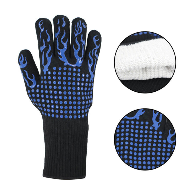 Blue Flame Pattern Extreme Heat Resistant BBQ Gloves - 500Â°C