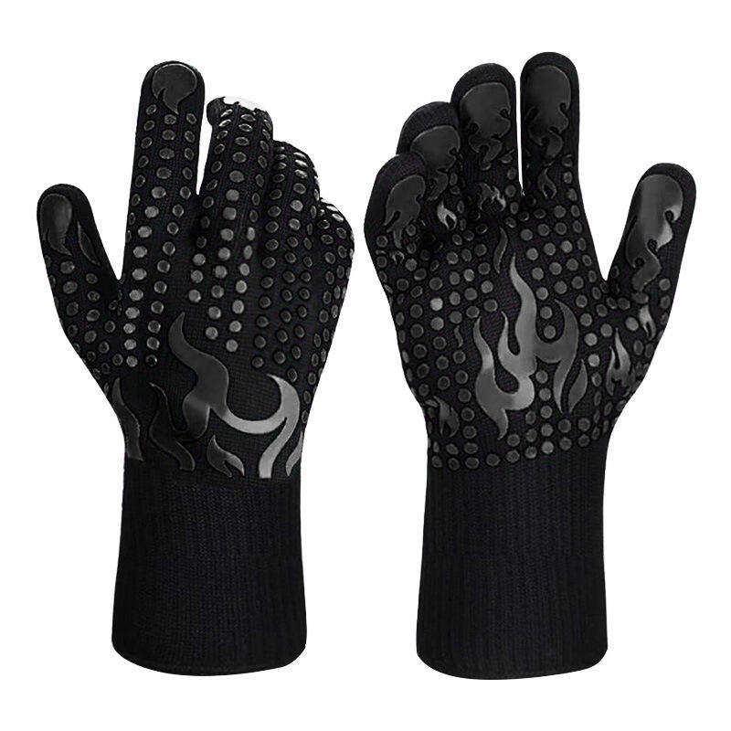 Black Extreme Heat Resistant BBQ Gloves Silicone Grip