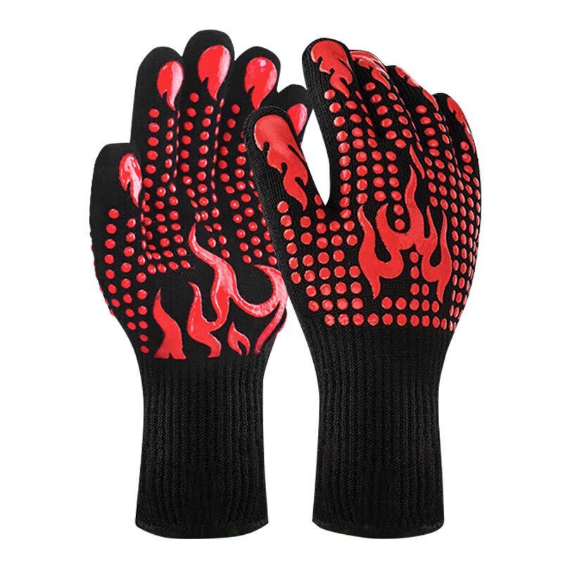 Red Extreme Heat Resistant BBQ Gloves Silicone Grip