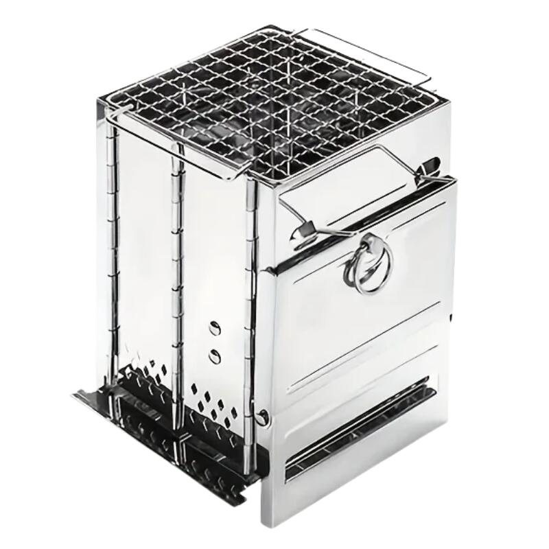 Camping Wood Stove with Folding Stainless Grill