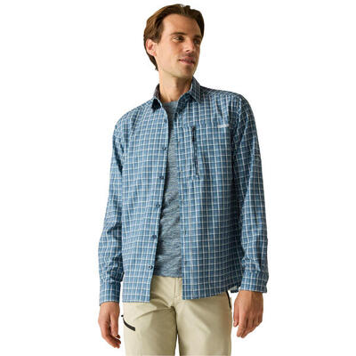 Heren geruit insectenwerend reisshirt (china blauw)