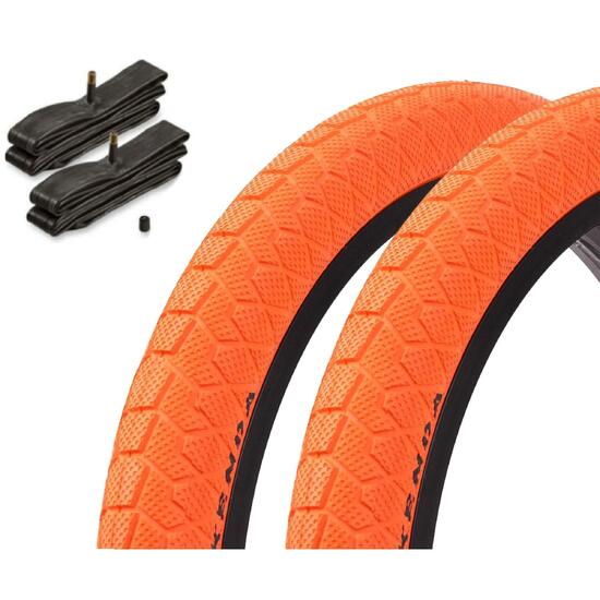 Zestaw opon BMX KENDA 20 cali x 1,95 cala pomarańczowy + dętka AV