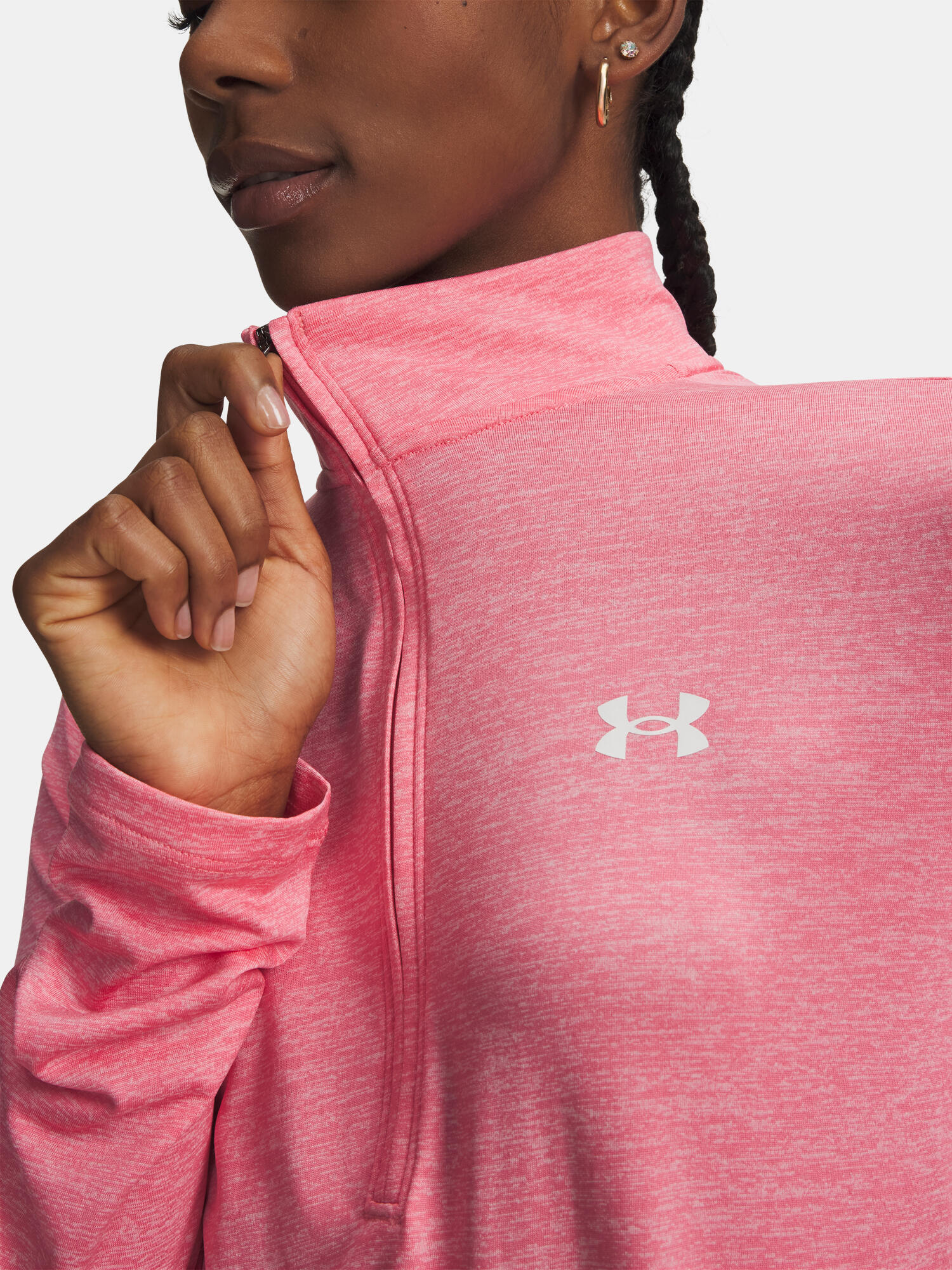 Top Struttura Mezza Cerniera Donna Under Armour Tech Rosa Bianco 3/3