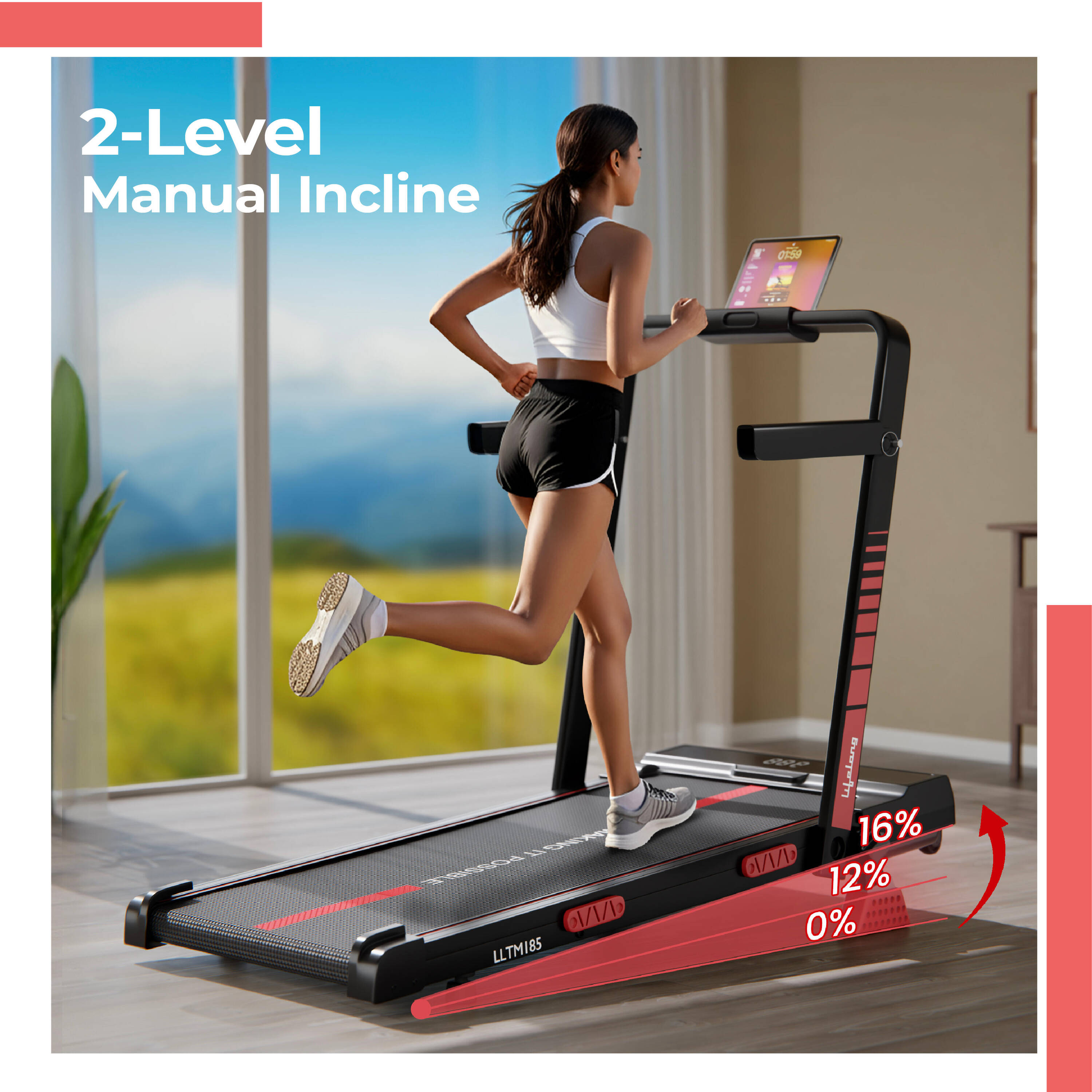Lifelong Walking Pad Treadmill | 4 HP Motor | Foldable Handle | LED Display & Remote Control | 2-Level Manual Incline | Anti-Slip Belt | Compact Under Desk Running Machine for Home & Office -  3