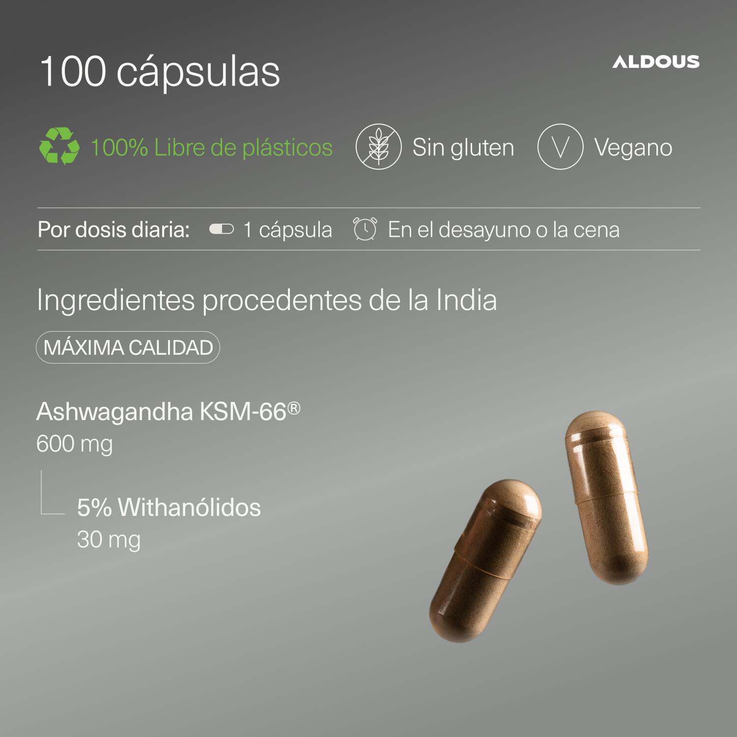 Extracto de Raíz de Ashwagandha KSM-66 ® Ecológico Aldous Bio | 100 Cápsulas 3/7