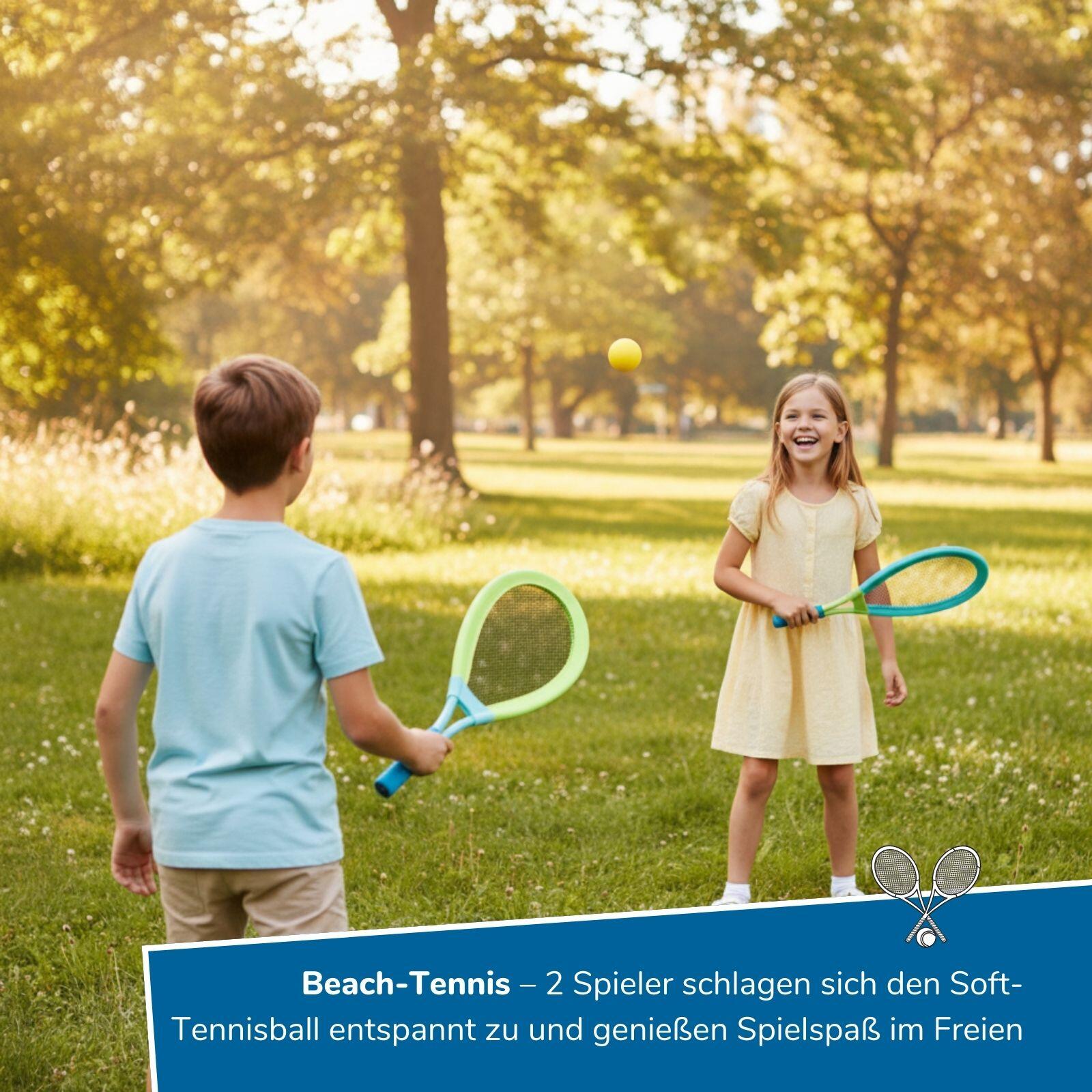 4 in 1 Outdoor-Set 8-teilig, Federball, Softtennis, Beachball & XXL Wurfscheibe 3/7