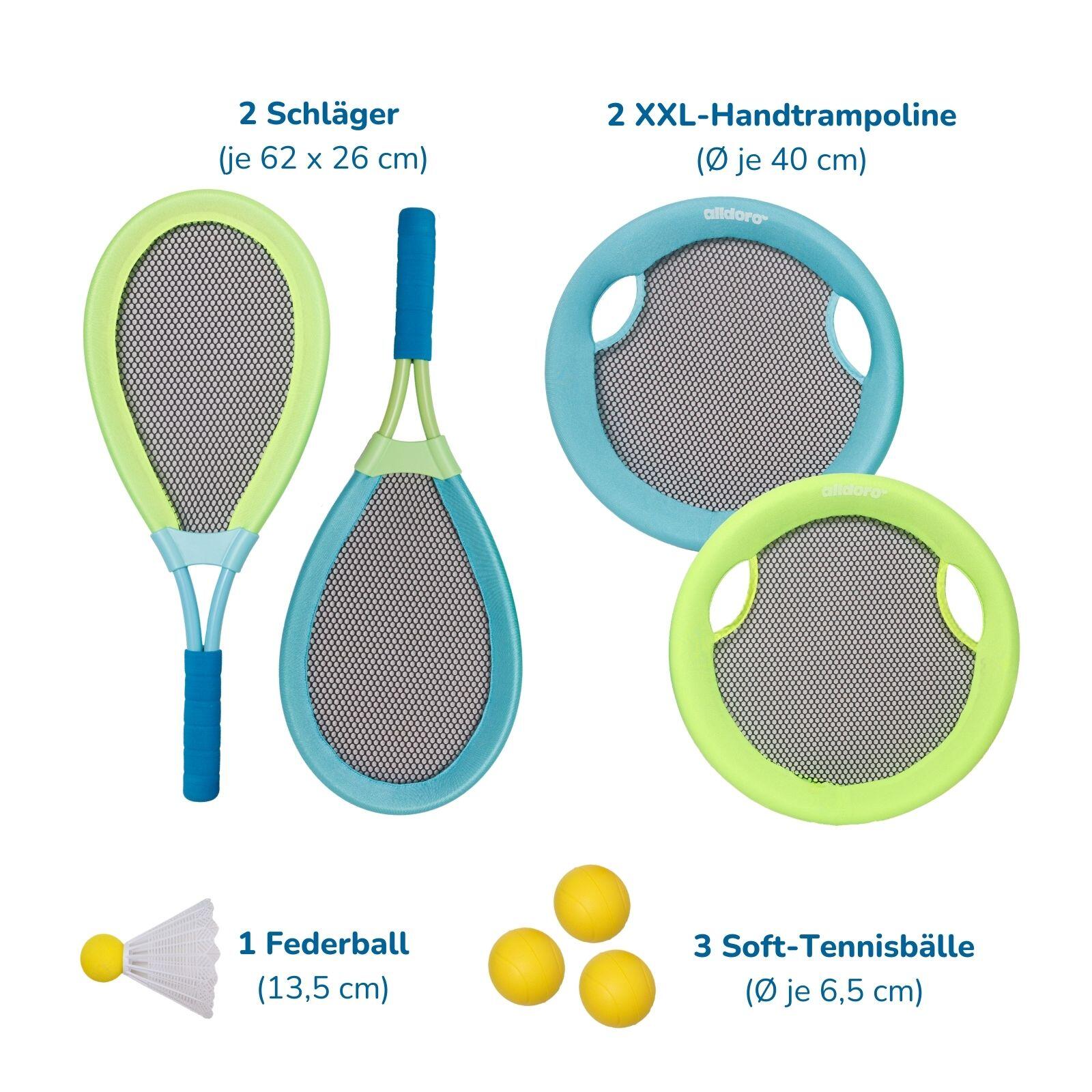 4 in 1 Outdoor-Set 8-teilig, Federball, Softtennis, Beachball & XXL Wurfscheibe 7/7