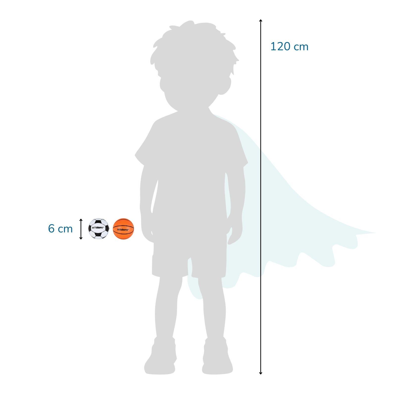 12 Mini Spielbälle Ø 6 cm, Basketball & Fußball als sprungstarke Wurfbälle 6/7