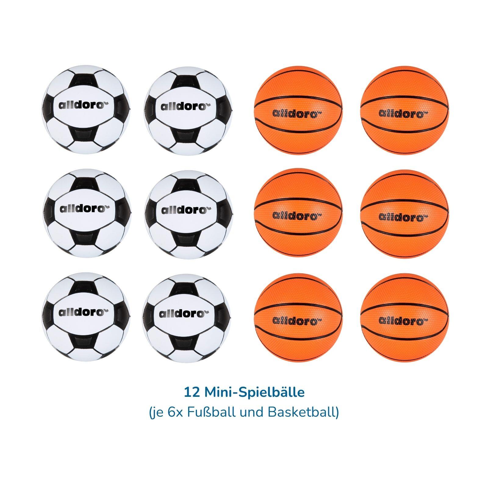 12 Mini Spielbälle Ø 6 cm, Basketball & Fußball als sprungstarke Wurfbälle 5/7