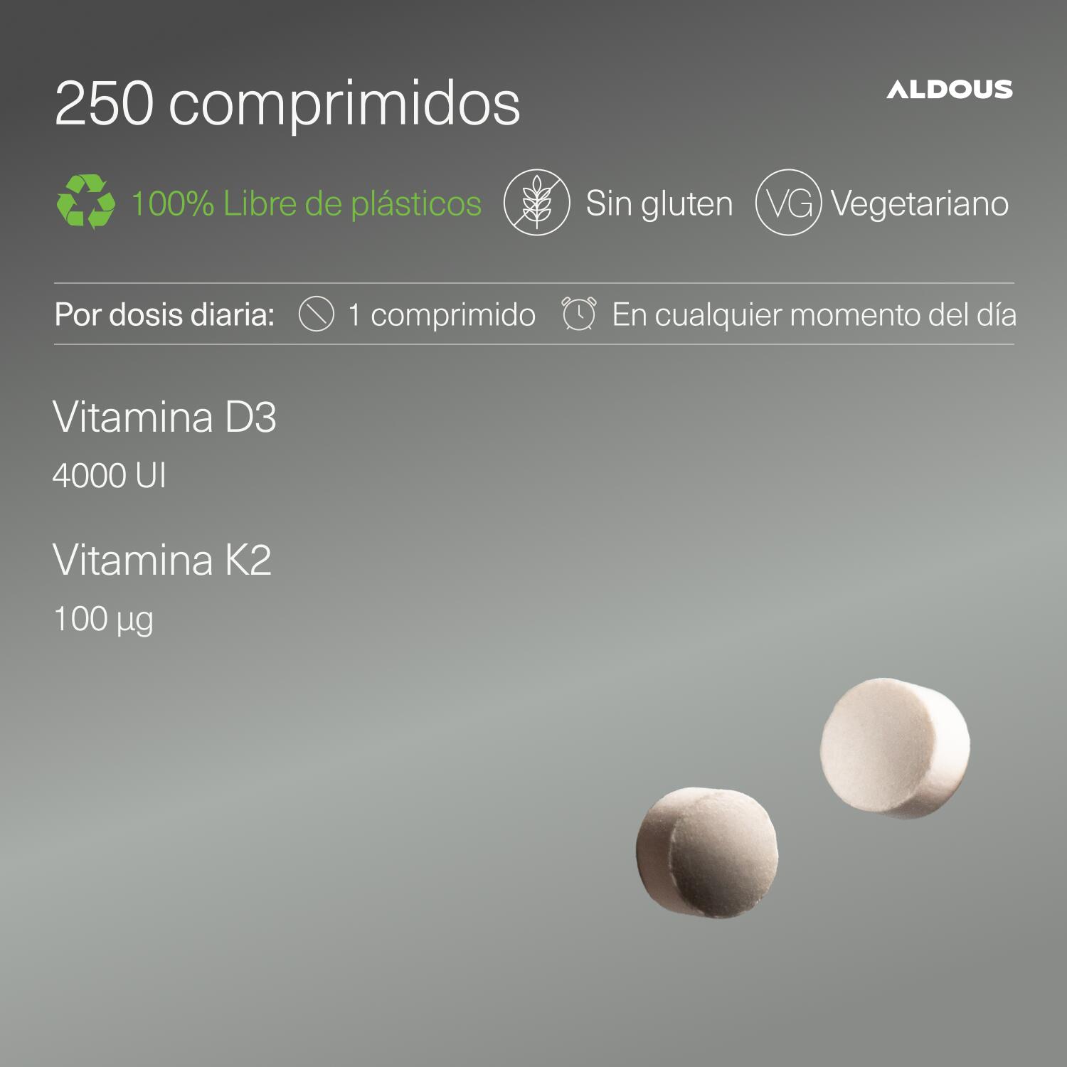 Vitamine D3 4000 UI + K2 Aldous | 250 comprimés 3/7