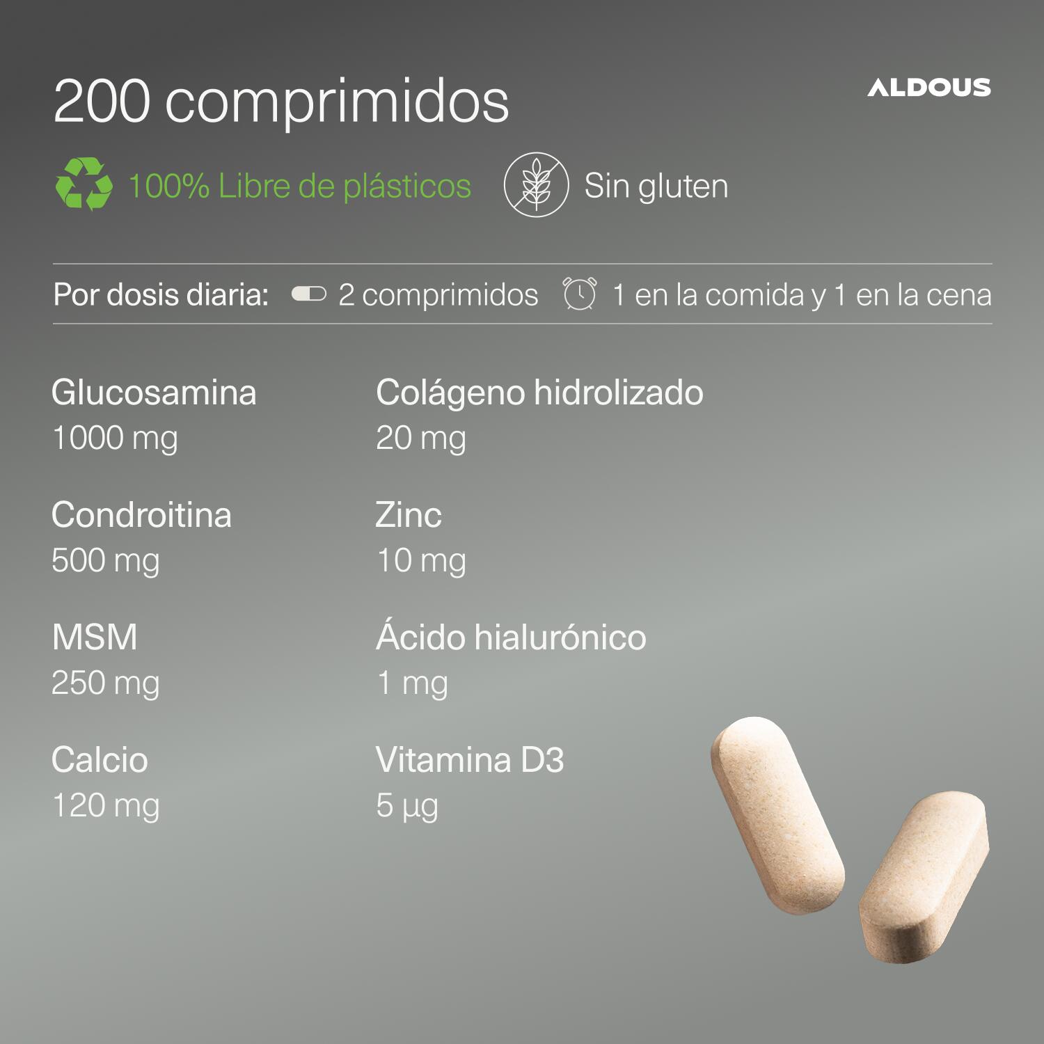 Glucosamine, Chondroïtine, MSM, Collagène | 200 comprimés | Aldous 3/7