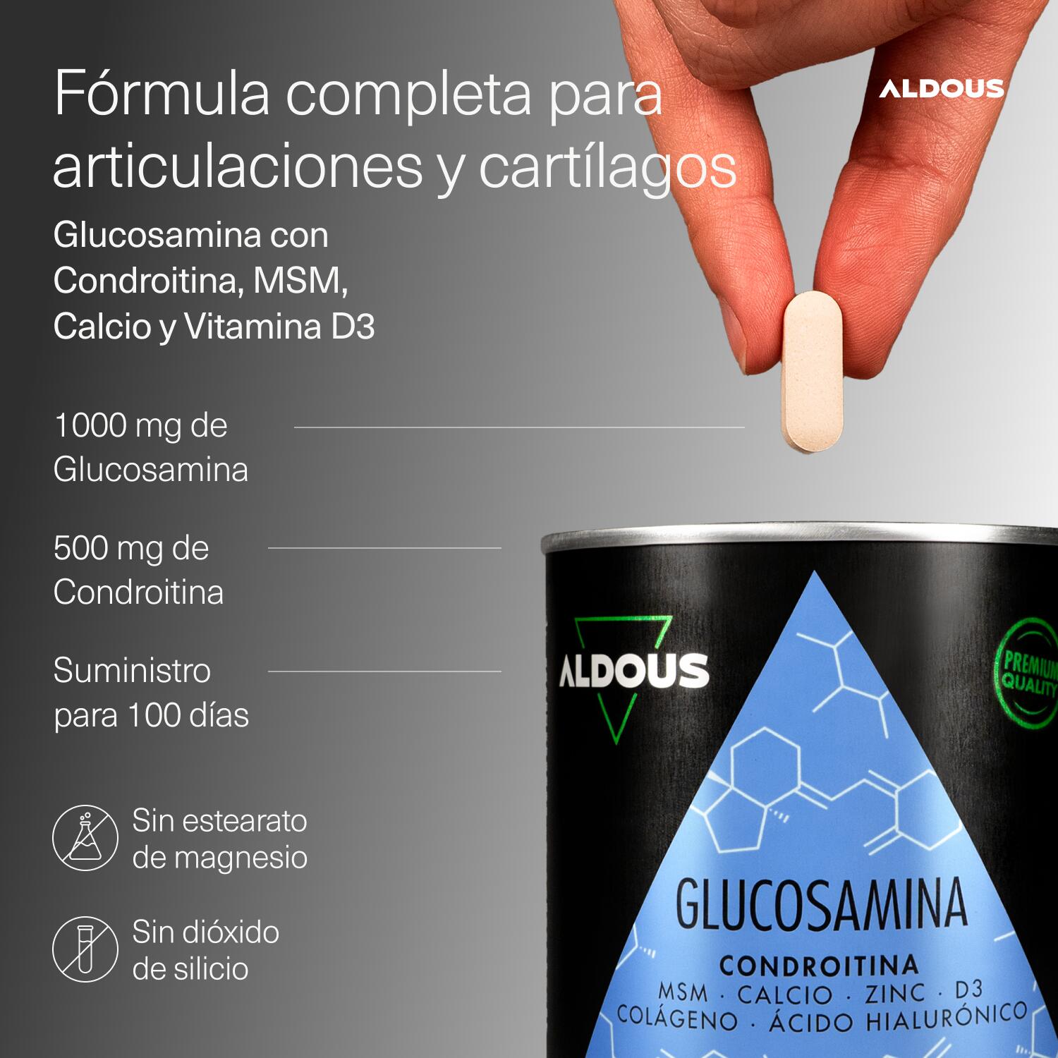 Glucosamine, Chondroïtine, MSM, Collagène | 200 comprimés | Aldous 2/7