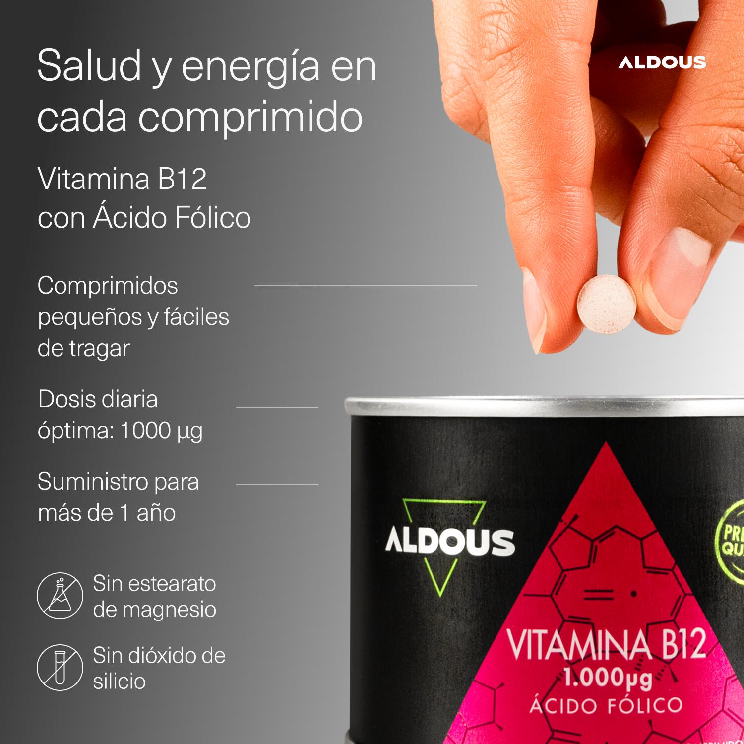 Vitamina B12 con Ácido Fólico Aldous   400 comprimidos 2/7