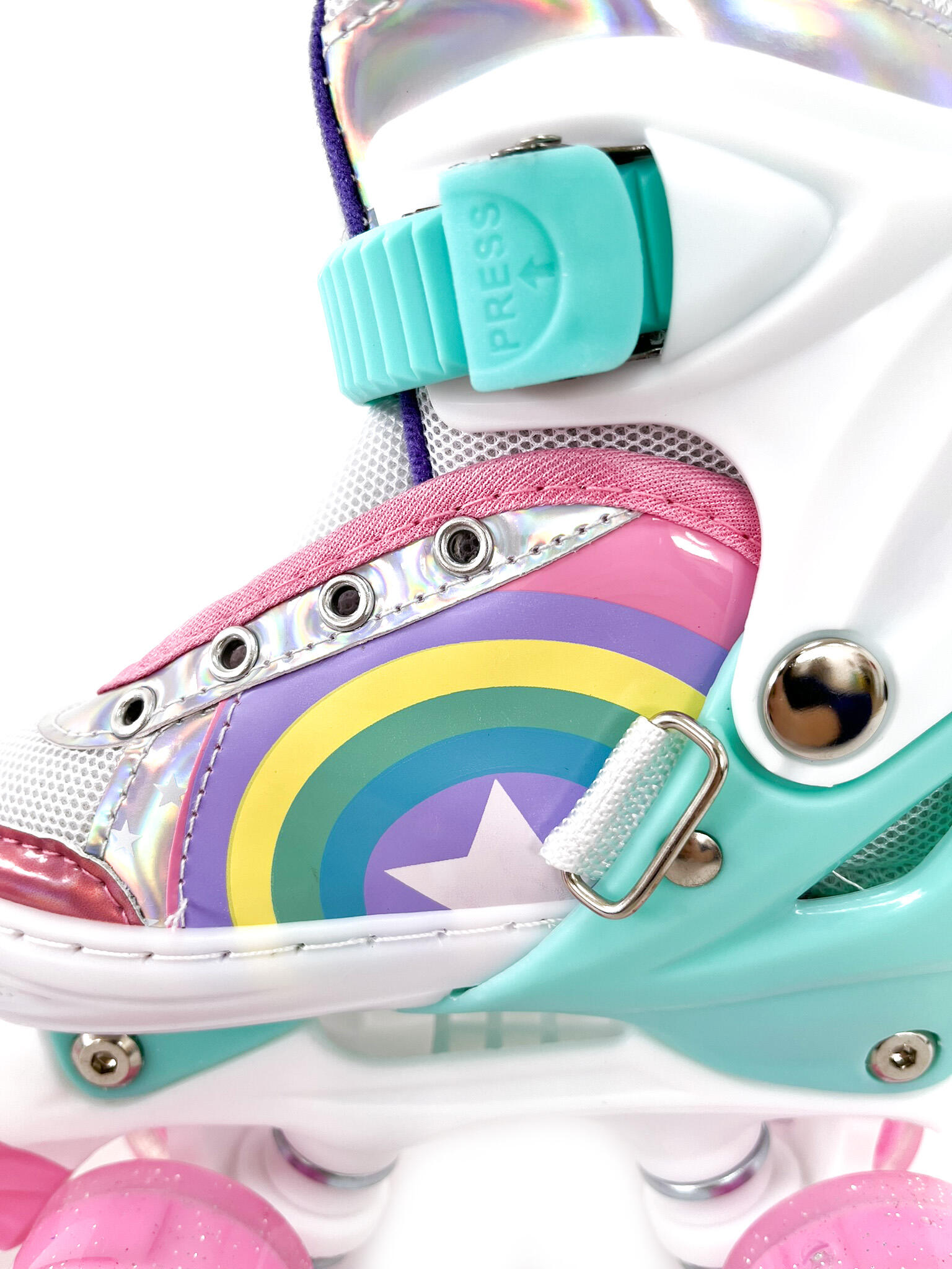 Patins Glitter ATAA 4 rodas para meninas com 4 posições ajustáveis, tamanho M (3 7/7
