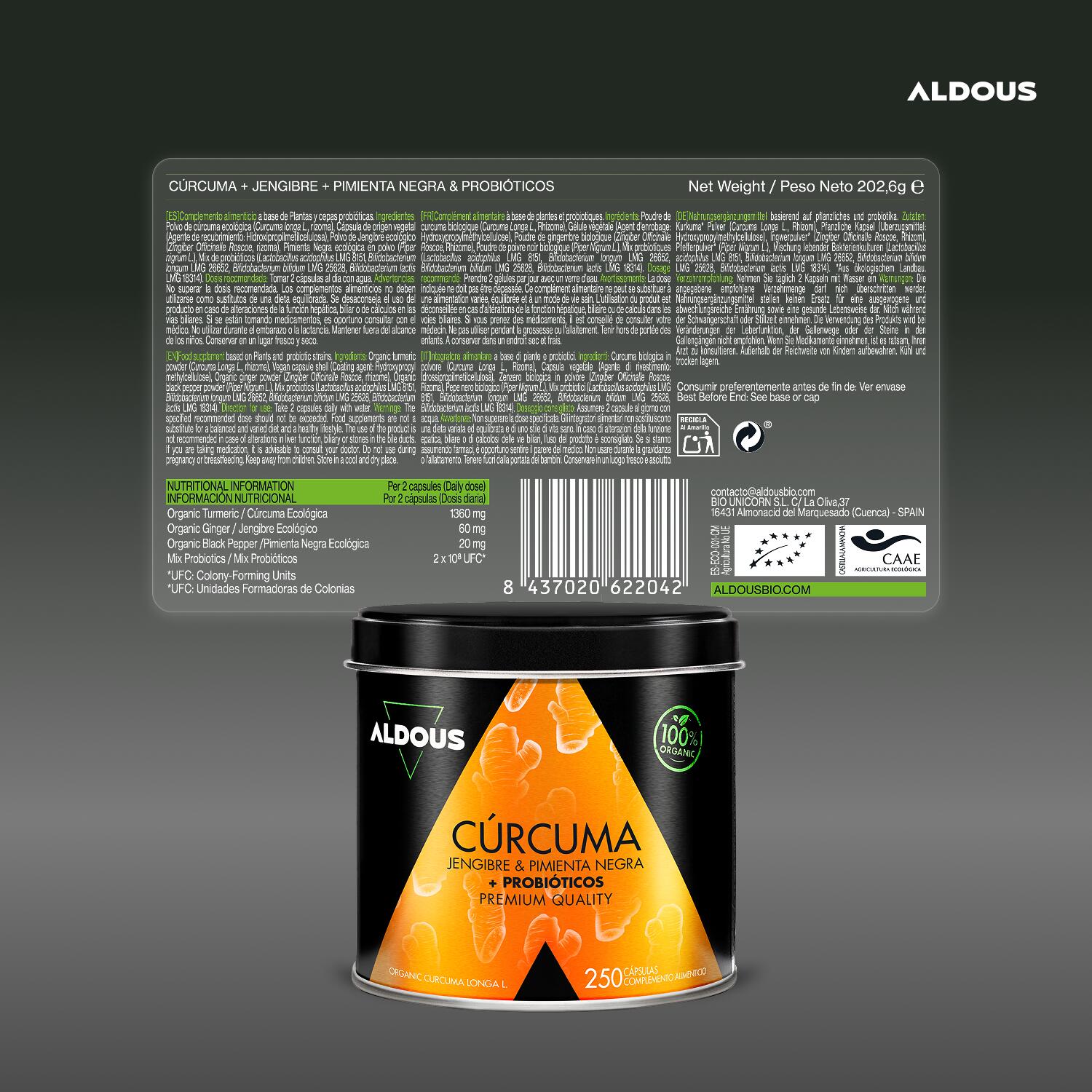 Curcuma con Zenzero, Pepe Nero e Probiotici - 250 capsule 7/7