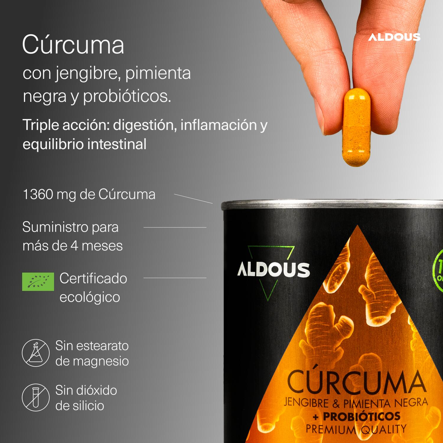 Curcuma con Zenzero, Pepe Nero e Probiotici - 250 capsule 2/7
