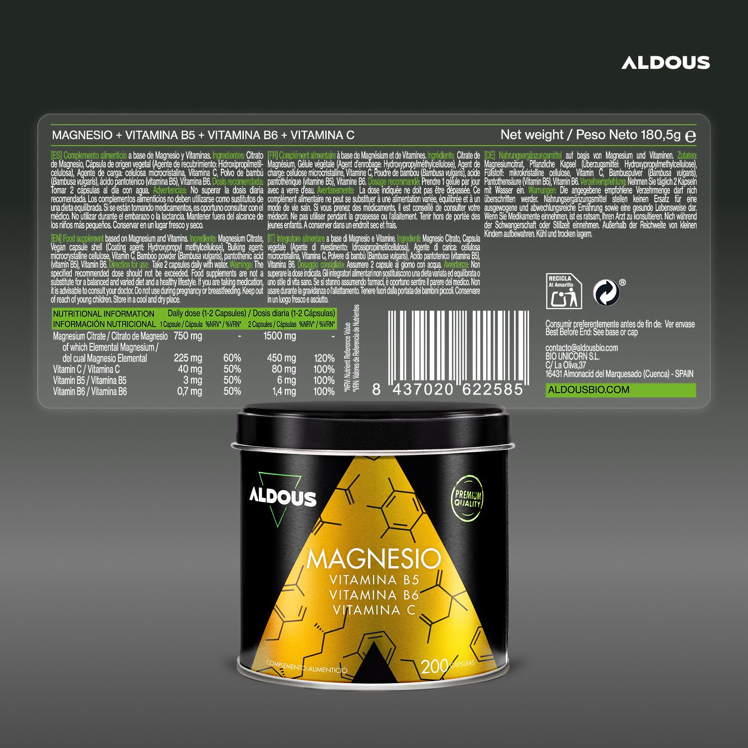 Magnesio con Vitamina C, B5 y B6 6/7
