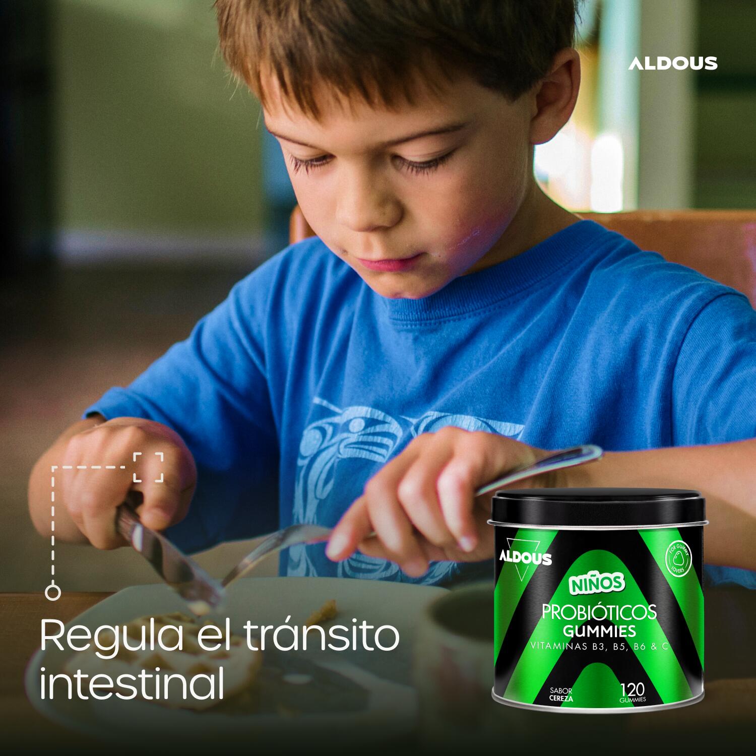 Probióticos + Vitaminas niños gominolas Aldous 120 gummies sabor a cereza 7/7