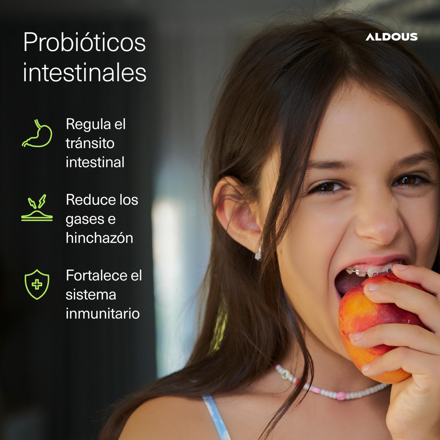 Probióticos + Vitaminas niños gominolas Aldous 120 gummies sabor a cereza 4/7