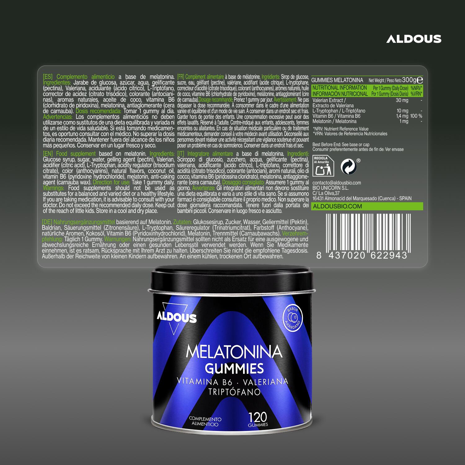 Mélatonine gélifiés - Tryptophane, Valériane, Vitamine B6 - Aldous 6/7