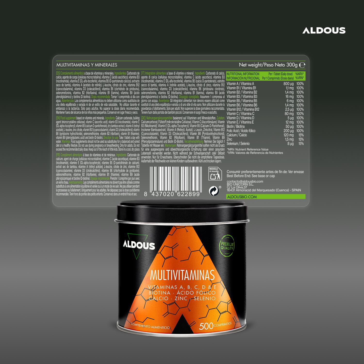Multivitaminas Aldous | 500 comprimidos 6/7