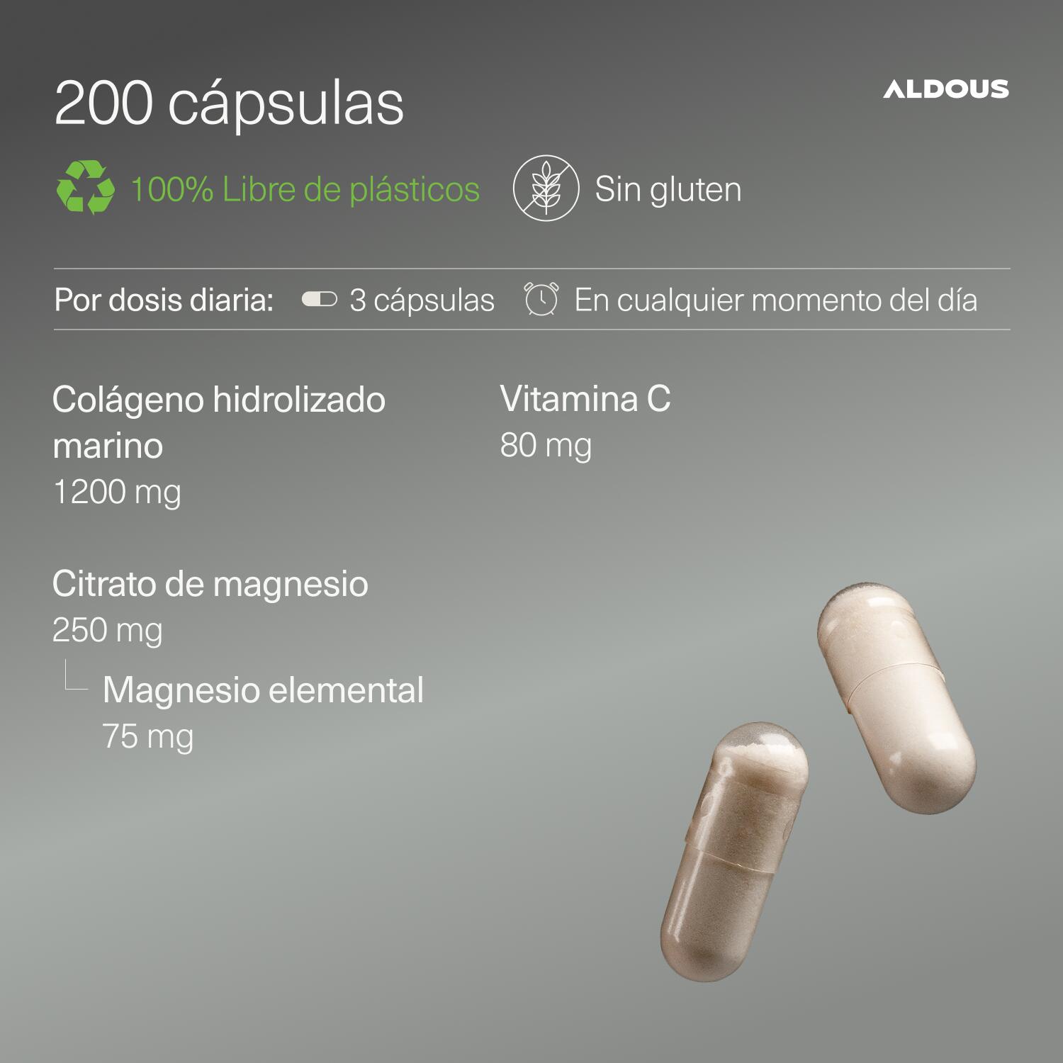 Collagène marin hydrolysé pur avec magnésium et vitamine C – 200 capsules 3/7