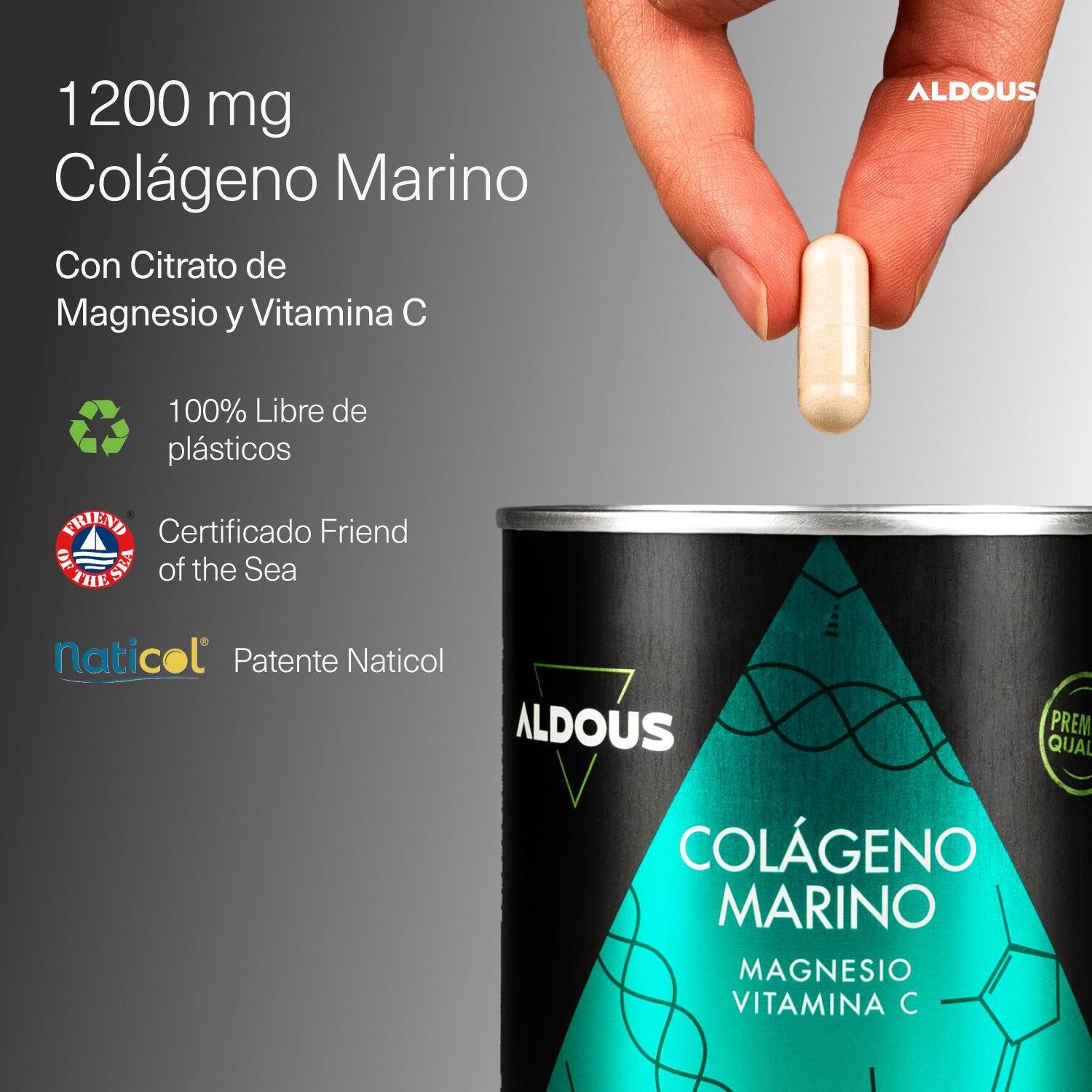 Collagène marin hydrolysé pur avec magnésium et vitamine C – 200 capsules 2/7